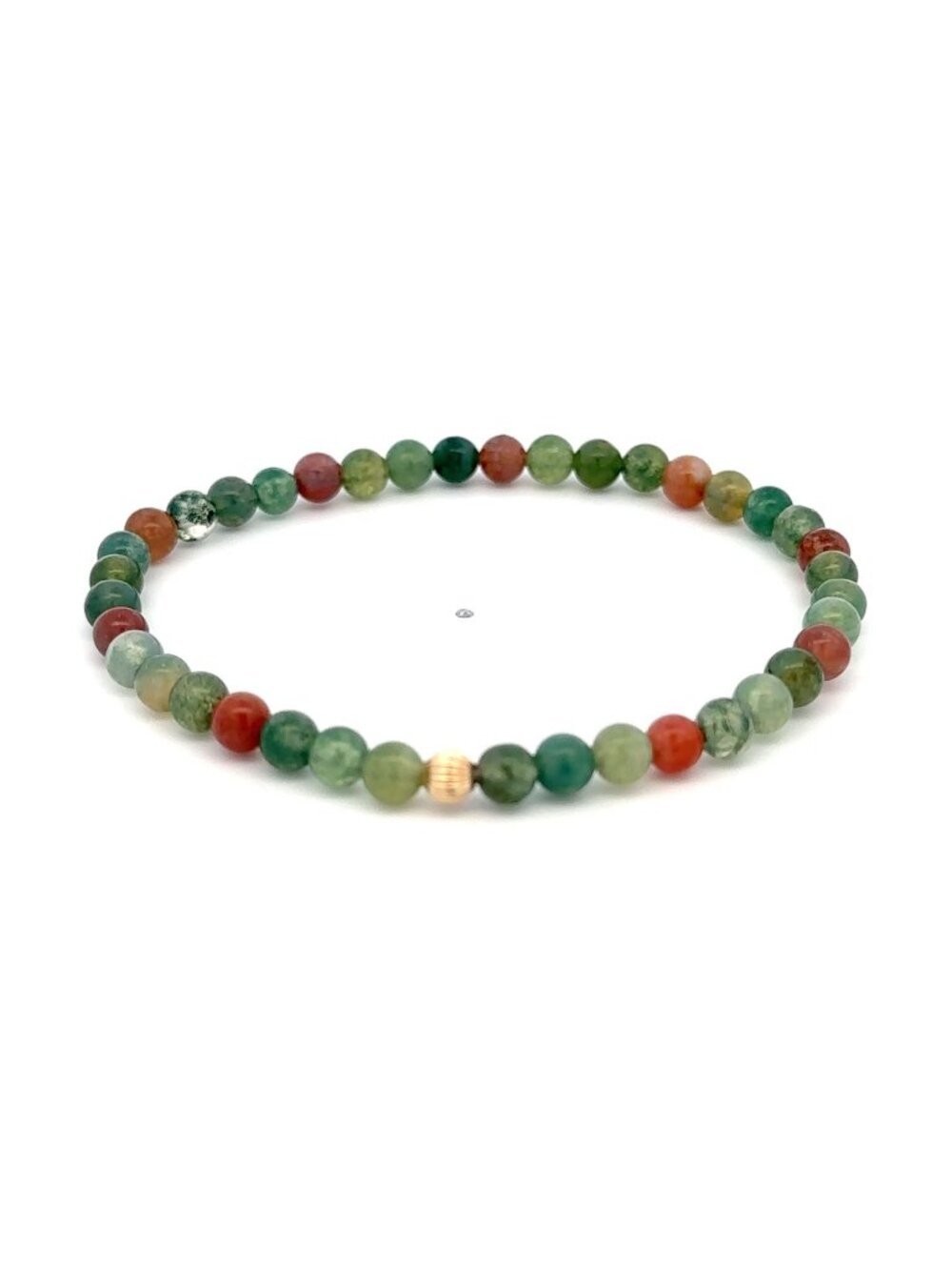 14K Gold Multicolor Moss Agate Gemstone Bracelet 4mm Beaded Stretch Fine Jewelry